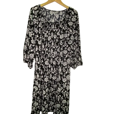 Suzannegrae Womens  Size L Midi Dress Black  / Floral / White 