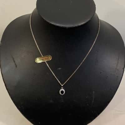 Womens Sterling Silver 925 Chain and Pendant with Blue and Clear Stones