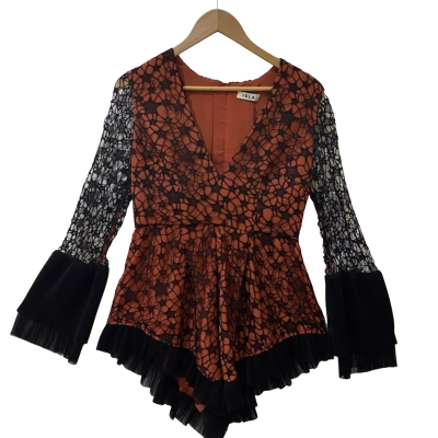 ISLA Womens Size M Playsuit Black/ Burnt Orange