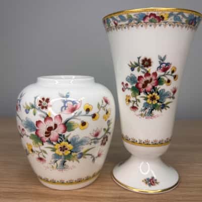 Pair of Coalport Ming Rose Bone China Vases Made in England