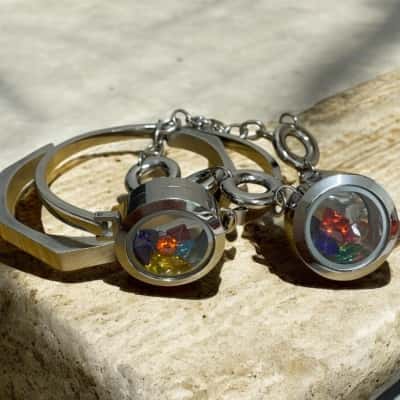 Floating charm stainless steel bangle set x3