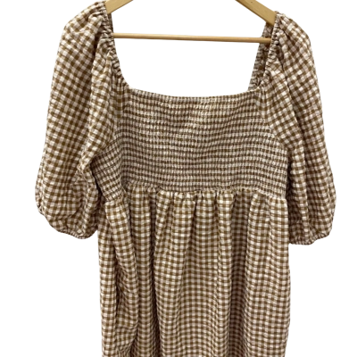  Womens  Size 16 Babydoll Dress Brown / Checked / White 
