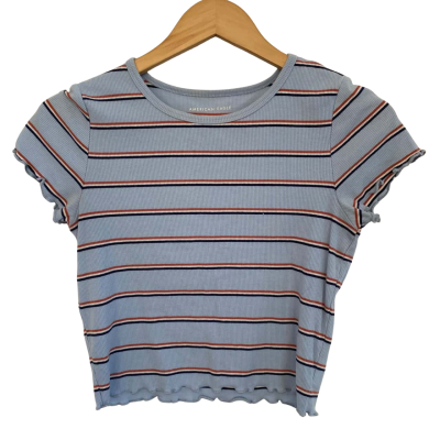 American Eagle Womens  Size M Short Sleeve Top Black  / Blue / Burnt Orange / Striped / White 