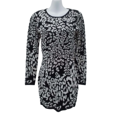 Bardot Womens Size 10 Bodycon Long Sleeve Dress Animal print / Black  / White 