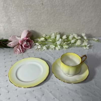 Vintage Royal Albert "Rainbow" Yellow Bone China Cup Saucer & Plate