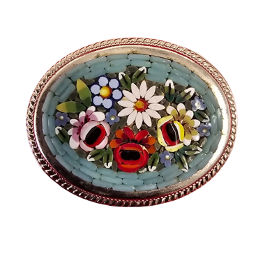  Womens vintage Millefiori Venetian Micro Mosaic Floral Brooch Multicoloured 