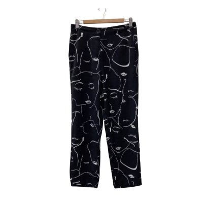 Princess Polly Womens  Size 10 Pants Black / White Line Art Face Pattern