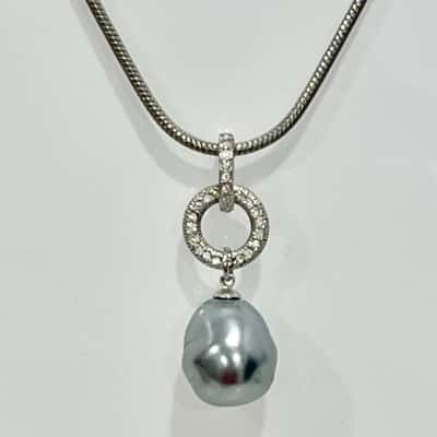 Silver Pearl Circle Gemstone Necklace 