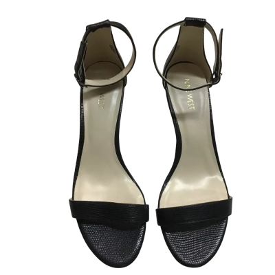 Nine West Womens  Size 9.5 Black Leather Strap Wedge