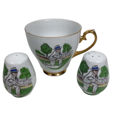 Vintage Westminster salt and pepper shakers with cup