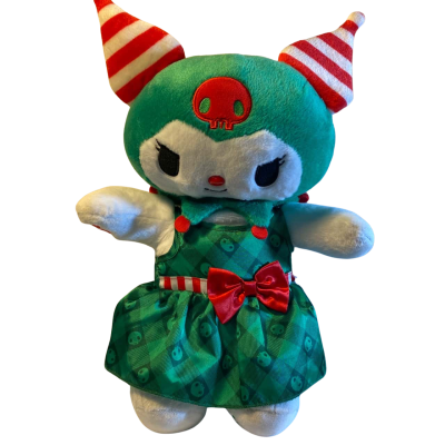Sanrio® Hello Kitty® and Friends Candy Cane Kuromi™ Christmas Plush from Build-A-Bear Workshop, dressed in the Kuromi™ Christmas Dress