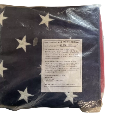 American Stars & Stripes Flag Flown At U.S.S. Arizona Memorial With Certificate