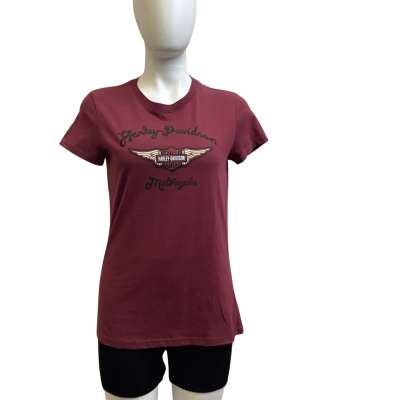 Harley Davidson Womens  Size S Graphic Print Tee Maroon 