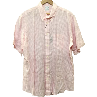 Brooks Brothers Mens  Size XL Short Sleeve Pink Gingham Shirt
