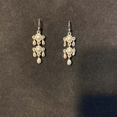 Vintage Silver Tone Chandelier Drop Earrings