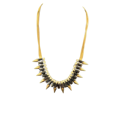 Quirky Gold tone spiky Necklace Black  / Gold/ Rhinestones 