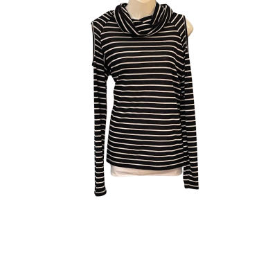 French Connection Womens  Size L Long Sleeve Shirt Black  / Striped / White 