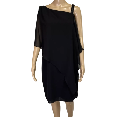 Montique chiffon overlay black dress women’s size 10