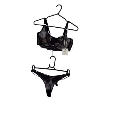 Honey Birdette Black Matching Set - Balconette Bra Size 14E and Thong Size M