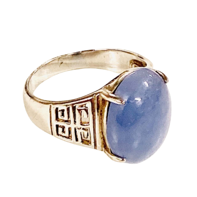  Light Blue Oval Embedded Stone Silver Ring