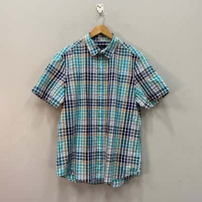 Sportscraft Mens  Size L Short Sleeve Shirt Blue / Checked 