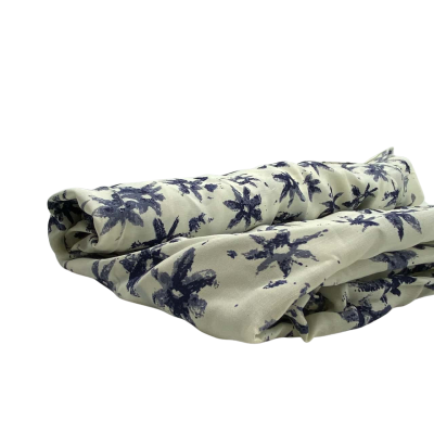 Thin Blue Poly Cotton  Blue Floral on Cream 145 x 220 cm       FAB1