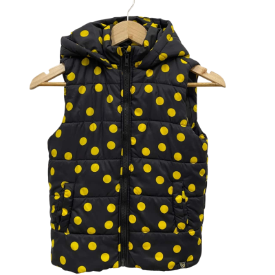 Cotton On Kids Sleeveless Puffer Jacket Size 7-8 Black  / Polka Dot / Yellow 