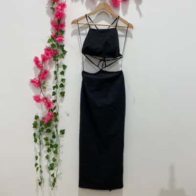 Glassons Womens Open Back Midi Dress Size 8 Black  