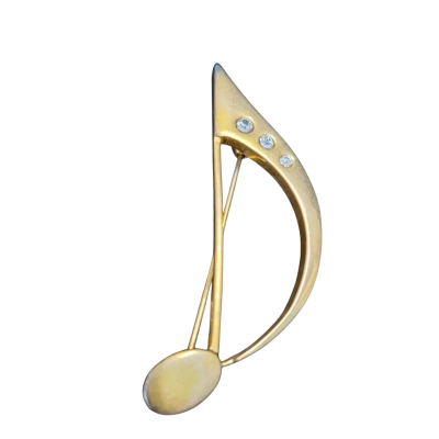  Womens Gold Tone white stone MUSIC Brooch 