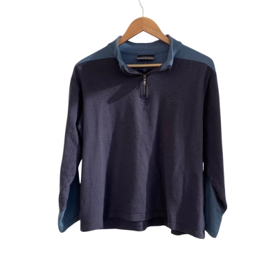 Icebreaker Merino Wool Mens  Size L Quarter Zip Jumper Blue / Grey / Navy Blue 