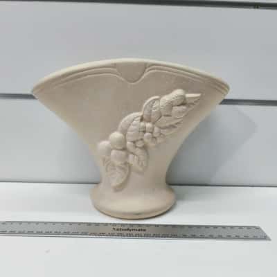 Vintage Ceramic Trough Vase Cream with Raised Floral & Grape Relief Preowned 