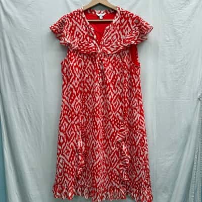 JANE LAMERTON Burnt Orange & White Flowy Dress Size 16