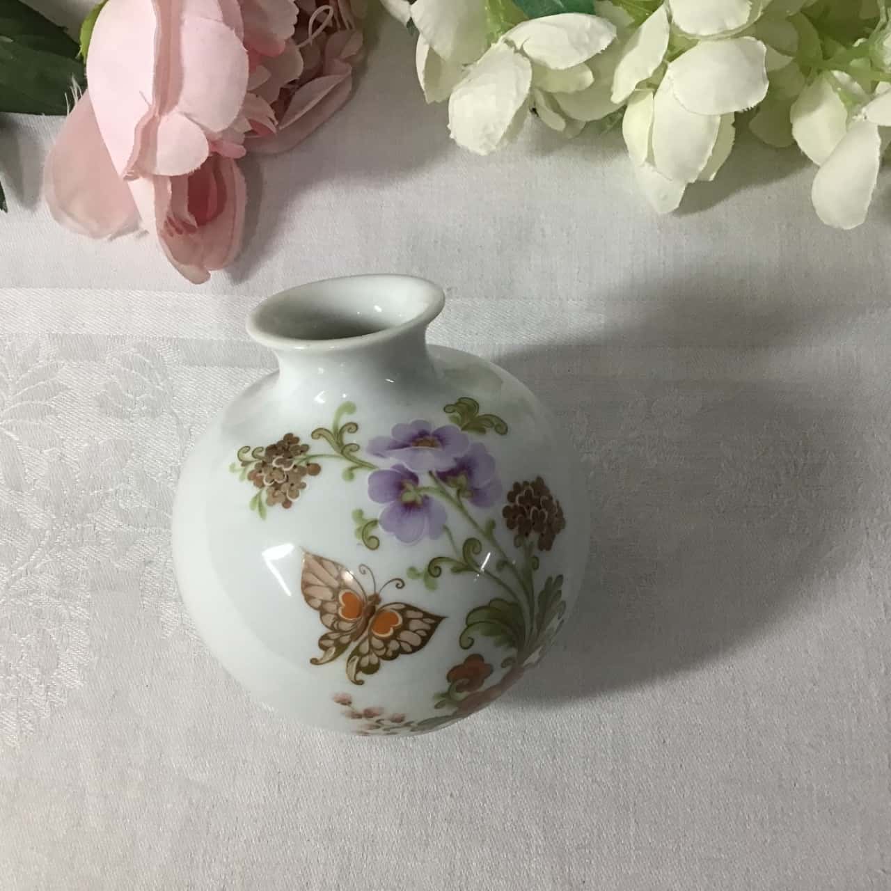 Kaiser W. Germany "Annabelle" White Flowers & Butterfly Pattern Porcelain Vase
