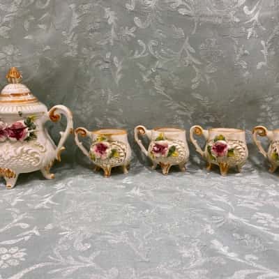 Vintage Capodimonte Style Sugar Bowl & Cups
