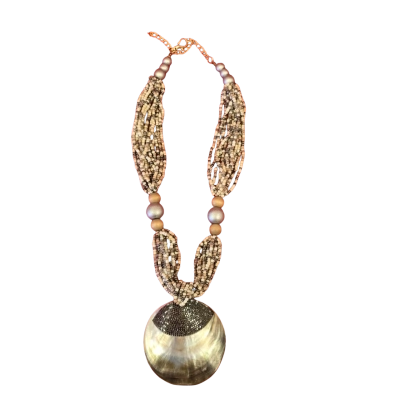  Womens Chunky Mother of Pearl and Bead Necklace with Small Rhinestones