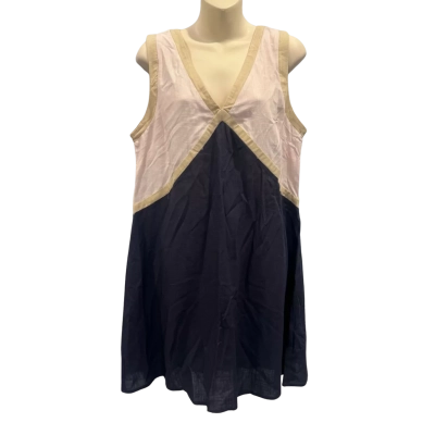 Linen Lux Womens  Size 14 Mini Dress Beige / Navy Blue / Pink  