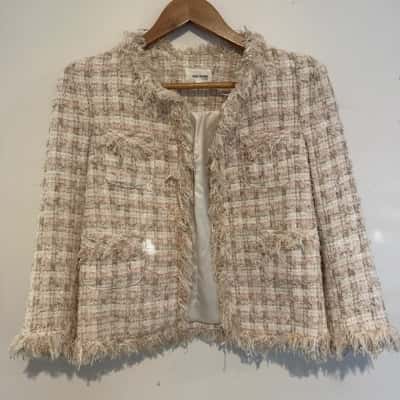  Jack Street. Cream and Pink Fringed Jacket.   Size S 