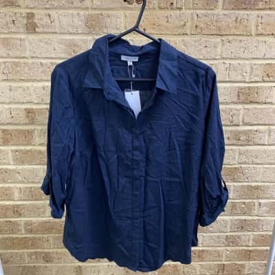 W. Lane Womens navy LINEN SHIRTS RACK Size 16 