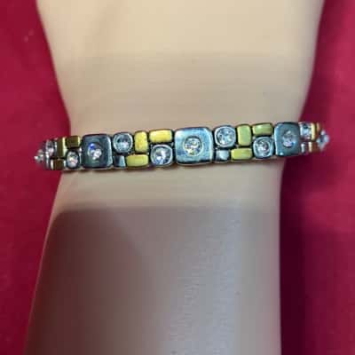 Women's Bangle silver tone and gold tone mosaic bangle with rhinestones