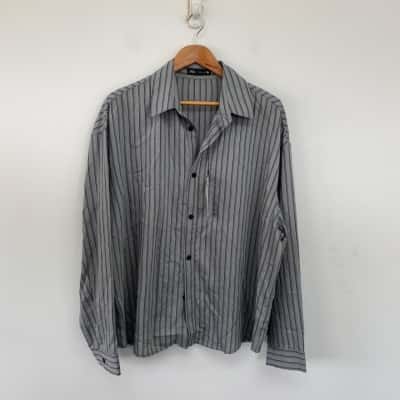 Zara Grey Striped Long Sleeve Shirt Size L 