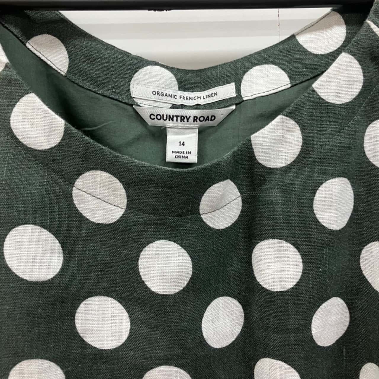County Road Moss Green Linen Polka Dot Dress Size 14(s)