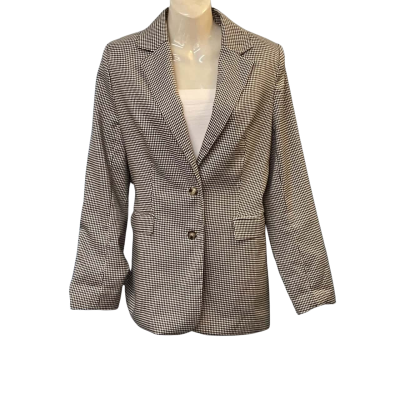Miracle Womens  Size 8 / S Blazer / Suit Jacket Black  / Brown / Gingham / White 