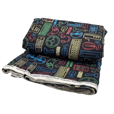 Colourful “Gamer” Fabric Pyjama Flanellette 110 250 cm.   Fab2