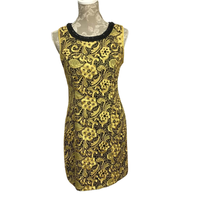 Review Intricate Black and Yellow Lace Dress