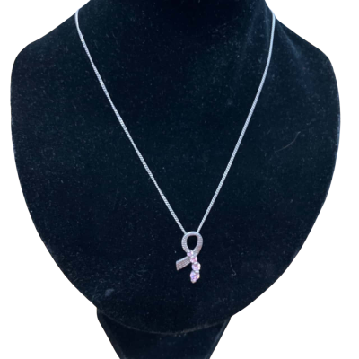  Womens Necklace Silver with Pink Hearts