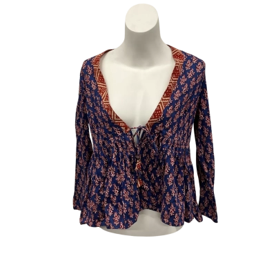 Boom Shankar Size 8 front tie Blouse Blue / Burnt Orange 