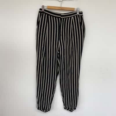 Zara Basic Black Beige Striped Pants  Size S 
