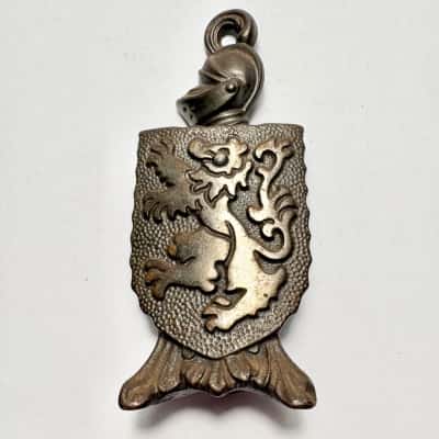 Vtg. Cast Iron Knight & Shield Bottle Opener & Stand