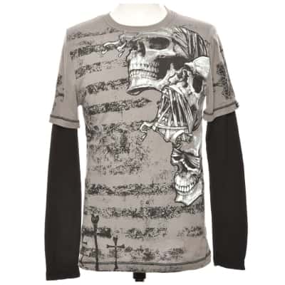 MMA Panel Long Sleeve Pocket Tee Mサイズ MMA Elite Mens Size L Long Sleeve Skull Print Tee Grey (s)