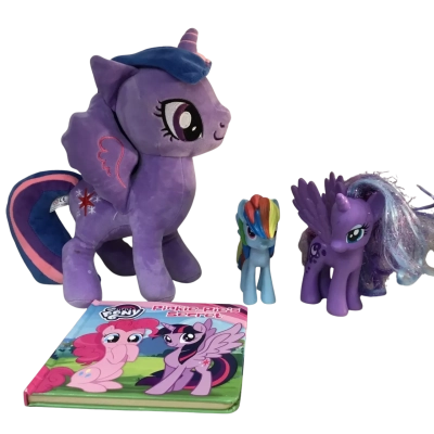 My Little Pony Toys and Book as pictured